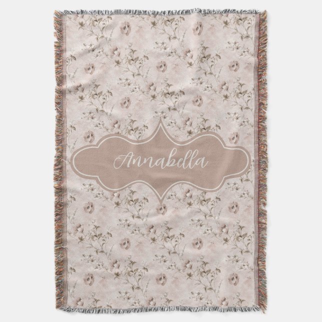 Annabella Vintage Dusty Rose Pink Throw Blanket (Front Vertical)
