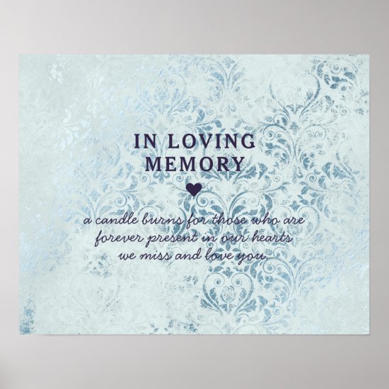 Annabelle Blue Damask In Loving Memory Sign