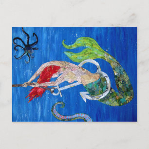 Annabelle - mermaid collage art postcard