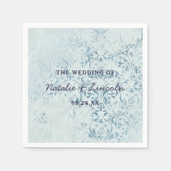 Annabelle Vintage Blue Damask Wedding Monogram Napkin