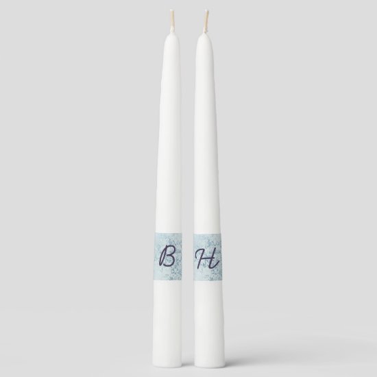 Annabelle Vintage Blue Damask Wedding Monogram Taper Candle