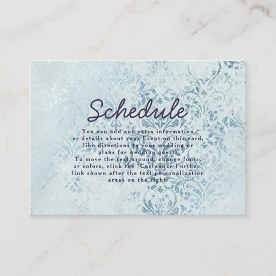 Annabelle Vintage Blue Damask Wedding Schedule Enclosure Card