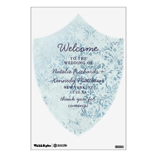 Annabelle Vintage Blue Damask Welcome Sign Wall Decal