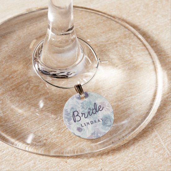 Annabelle Vintage Blue Floral Bride Personalized Wine Charm