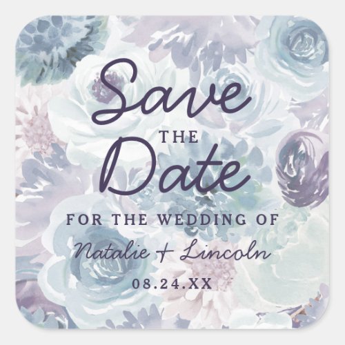 Annabelle Vintage Blue Floral Chic Save the Date Square Sticker