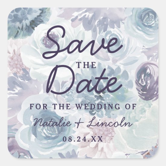 Annabelle Vintage Blue Floral Chic Save the Date Square Sticker