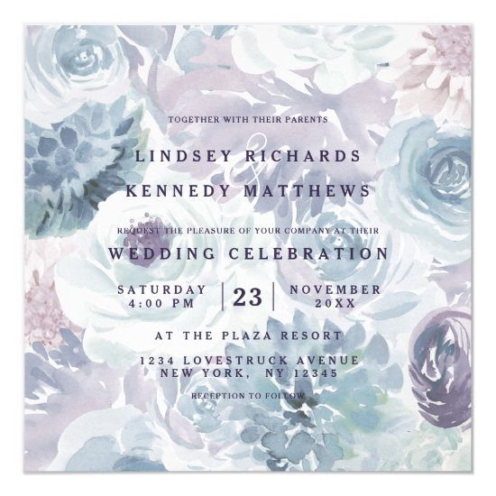 Annabelle Vintage Blue Floral Chic Wedding Square Invitation