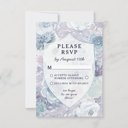 Annabelle Vintage Blue Floral Crest RSVP Reply