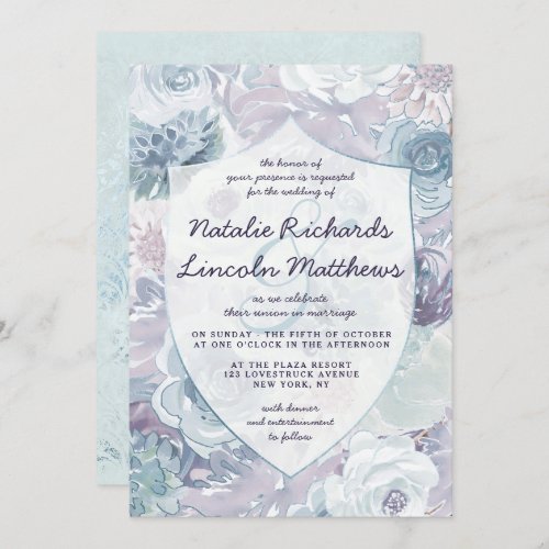 Annabelle Vintage Blue Floral Crest Wedding Invitation