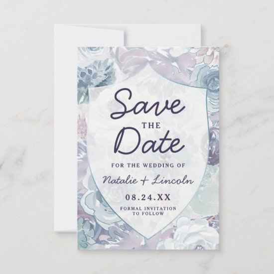 Annabelle Vintage Blue Floral Crest Wedding Save The Date