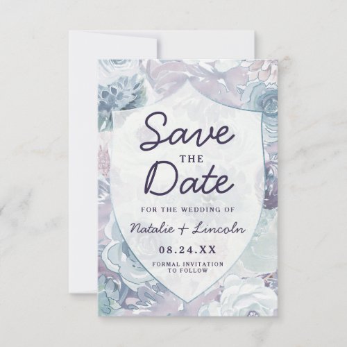 Annabelle Vintage Blue Floral Crest Wedding Save The Date