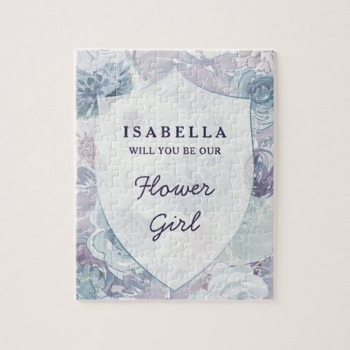 Annabelle Vintage Blue Floral Flower Girl Proposal Jigsaw Puzzle