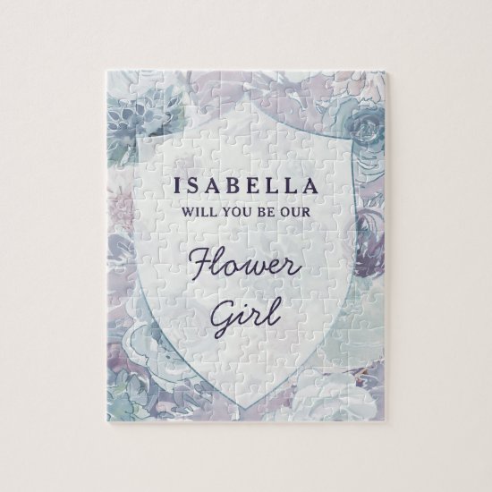 Annabelle Vintage Blue Floral Flower Girl Proposal Jigsaw Puzzle