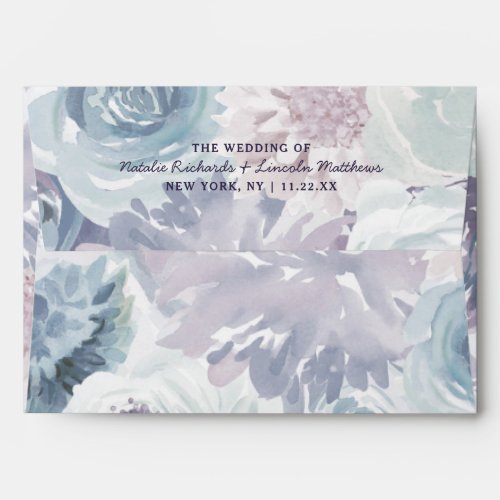 Annabelle Vintage Blue Floral Monogram Wedding Envelope