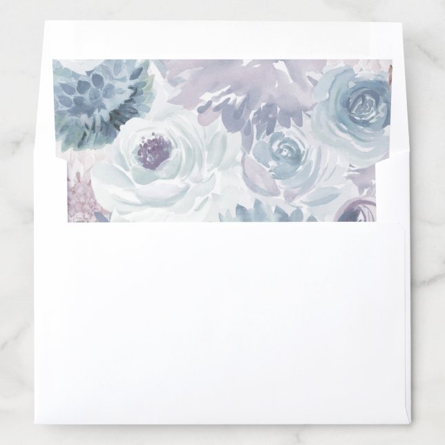 Annabelle Vintage Blue Floral Watercolor Wedding Envelope Liner (In Envelope)