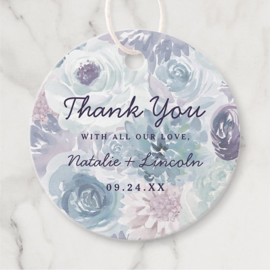 Annabelle Vintage Blue Floral Watercolor Wedding Favor Tags