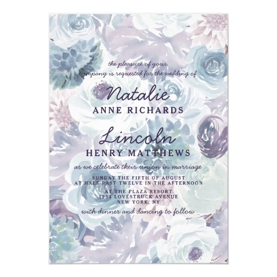 Annabelle Vintage Blue Floral Watercolor Wedding Invitation