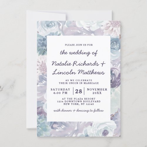 Annabelle Vintage Blue Floral Watercolor Wedding Invitation