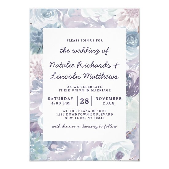 Annabelle Vintage Blue Floral Watercolor Wedding Invitation