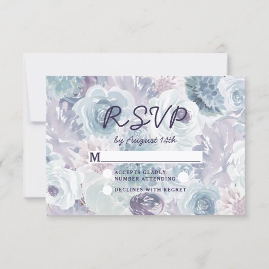 Annabelle Vintage Blue Floral Watercolor Wedding RSVP Card