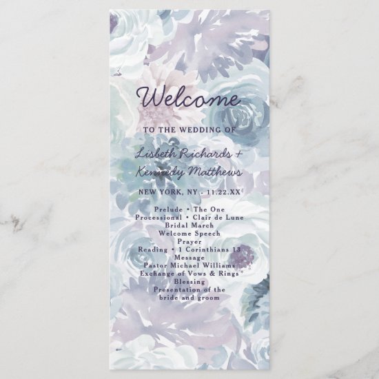 Annabelle Vintage Blue Floral Wedding Ceremony Program