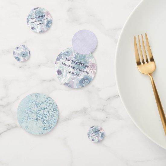 Annabelle Vintage Blue Floral Wedding Monogram Confetti