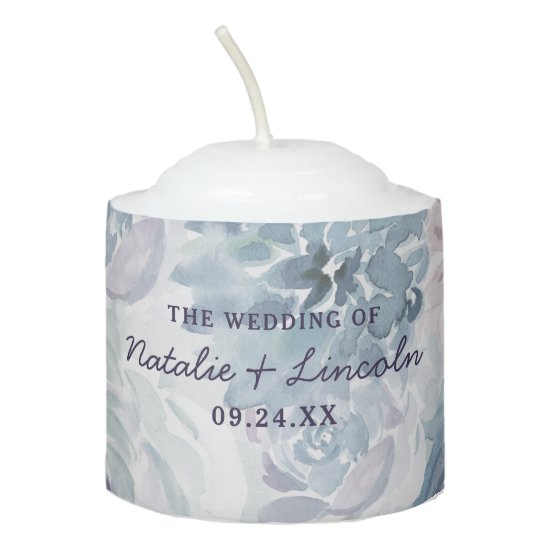 Annabelle Vintage Blue Floral Wedding Monogram Votive Candle