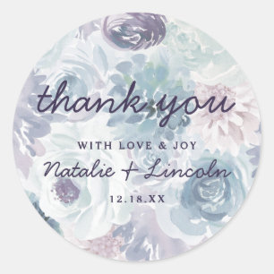 Annabelle Vintage Blue Floral Wedding Thank You Classic Round Sticker