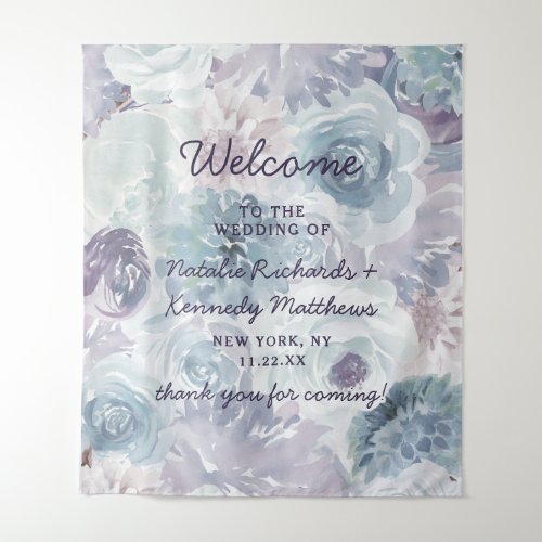 Annabelle Vintage Blue Floral Wedding Welcome Tapestry