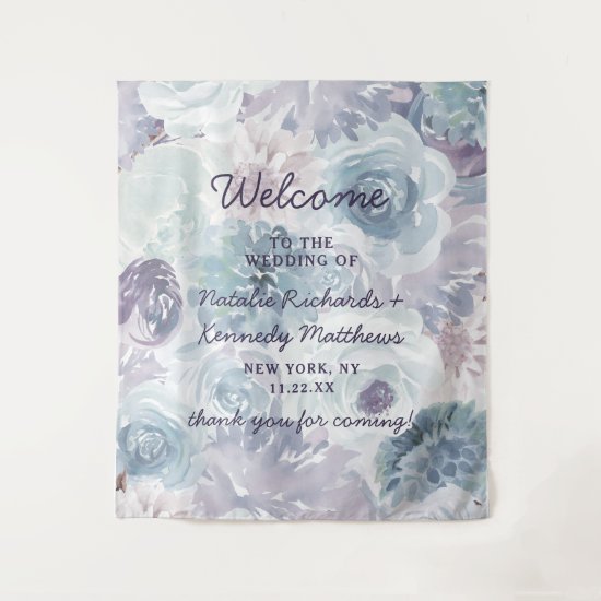 Annabelle Vintage Blue Floral Wedding Welcome Tapestry