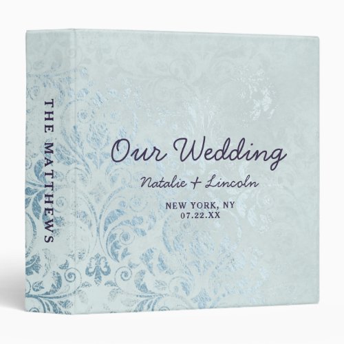 Annabelle Vintage Blue Foil Wedding Photo Album 3 Ring Binder