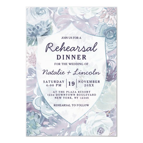 Annabelle Vintage Floral Crest Rehearsal Dinner Invitation
