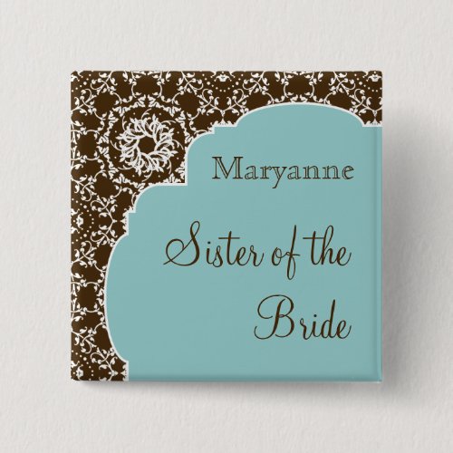 AnnaLiese Damask Blue Bridal Party Button