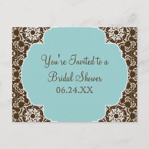 AnnaLiese Damask _ Blue Bridal Shower Invitation Postcard