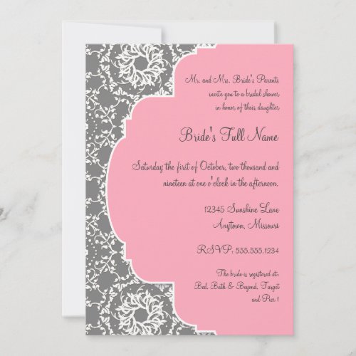 AnnaLiese Damask _ Pink and Grey Bridal Shower Invitation