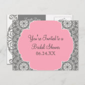 AnnaLiese Damask - Pink and Grey Bridal Shower Invitation Postcard (Front/Back)