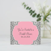 AnnaLiese Damask - Pink and Grey Bridal Shower Invitation Postcard (Standing Front)