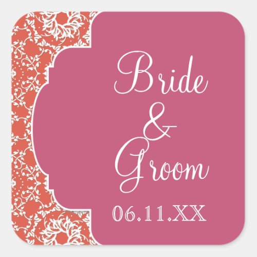 AnnaLiese Damask _ Tangerine n Watermelon Invite Square Sticker