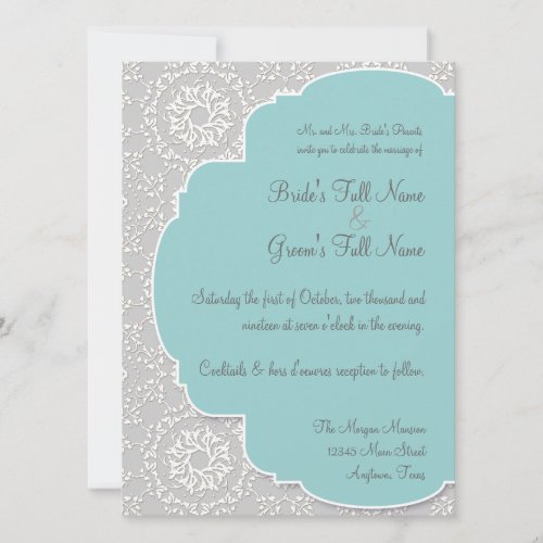 AnnaLiese Peacock Damask _ Aqua Blue Grey Invite