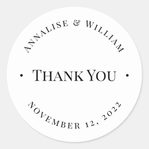 Annalise Elegant White Black Thank You Wedding Classic Round Sticker
