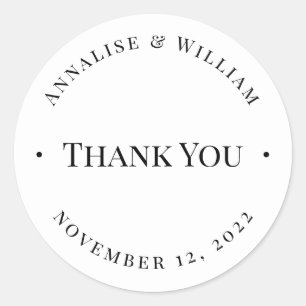 Annalise Elegant White Black Thank You Wedding Classic Round Sticker