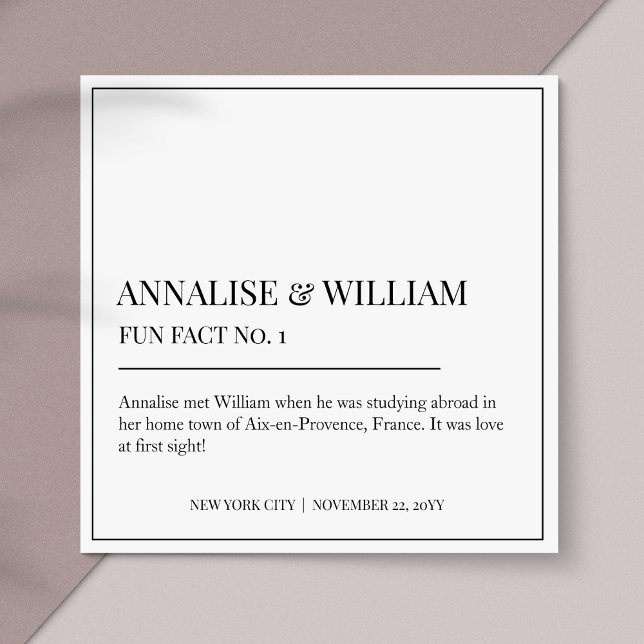 Annalise Simple Black White Fun Fact 1 Wedding Napkins (Creator Uploaded)