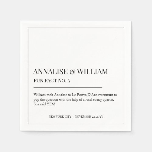Annalise Simple Black White Fun Fact 3 Wedding Napkins