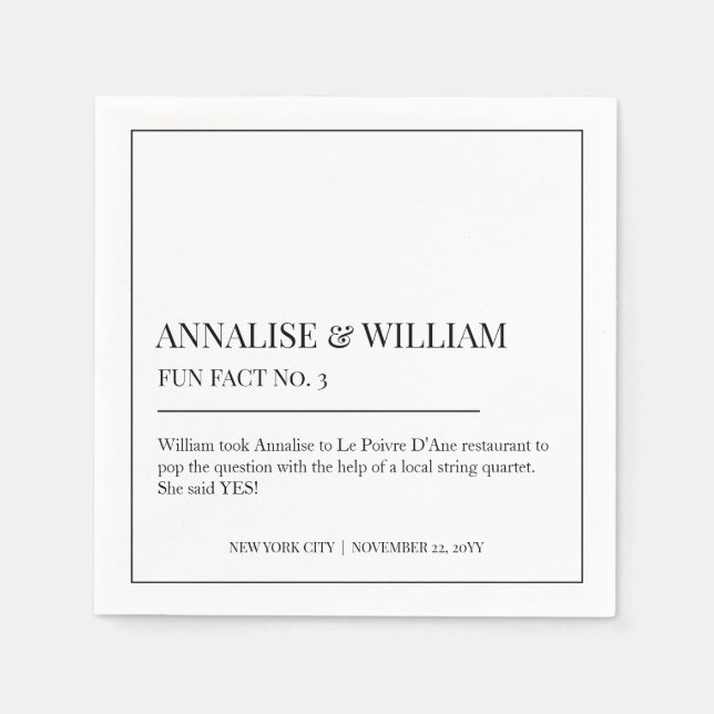 Annalise Simple Black White Fun Fact 3 Wedding Napkins (Front)
