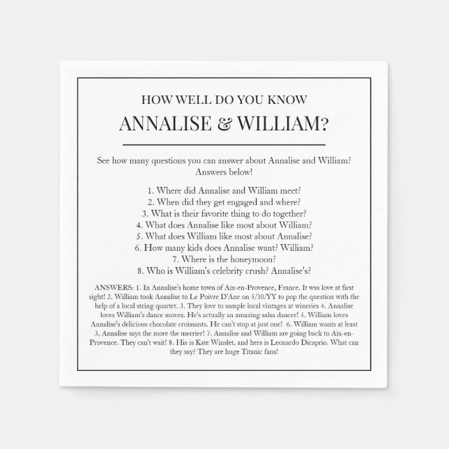 Annalise What Do You Know Fun Wedding Cocktail Napkins (Front)