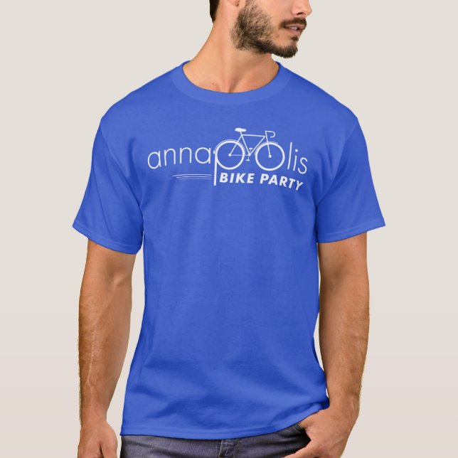 Annapolis Bike Party Blue Tee w/White Logo (Front)
