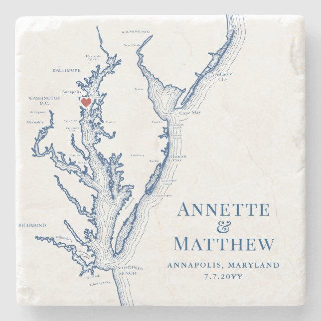 Annapolis Chesapeake Bay Destination Wedding Favor Stone Coaster (Front)