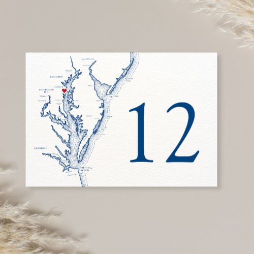  Annapolis Chesapeake Bay Map Elegant Navy Wedding Table Number