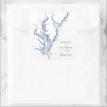 Annapolis Chesapeake Bay Map Navy Wedding Favor Square Sticker<br><div class="desc">Show your appreciation with our custom navy blue Chesapeake Bay map-themed "Thank You" sticker, perfect for your Annapolis, Maryland wedding favors. Featuring exquisite detailing and a touch of coastal charm, these stickers add a personal and elegant touch to your gifts. Ideal for favors at venues like Historic London Town and...</div>
