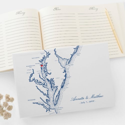 Annapolis Chesapeake Bay Map Wedding Guest Book